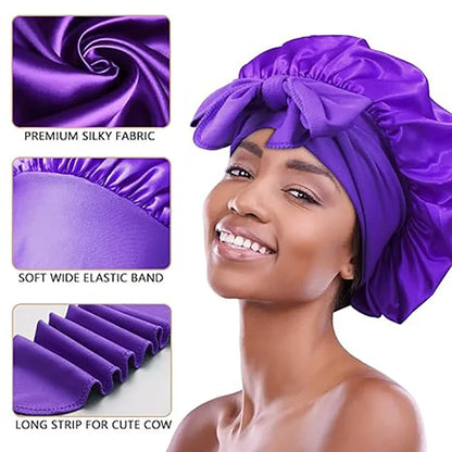 Bonnet soyeux en satin solide avec bandes de cravates pour cheveux