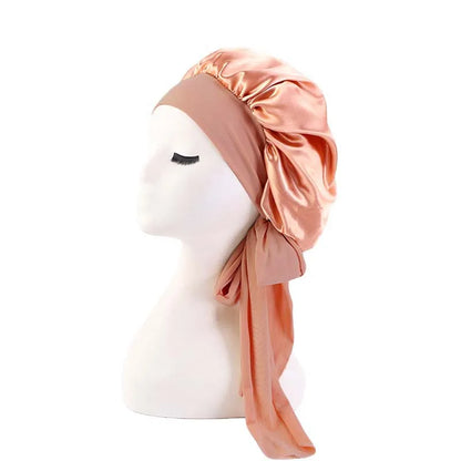 Bonnet soyeux en satin solide avec bandes de cravates pour cheveux