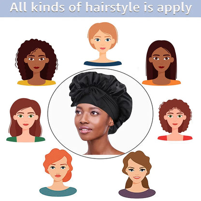Bonnet soyeux en satin solide avec bandes de cravates pour cheveux