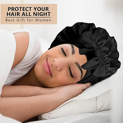 Bonnet soyeux en satin solide avec bandes de cravates pour cheveux