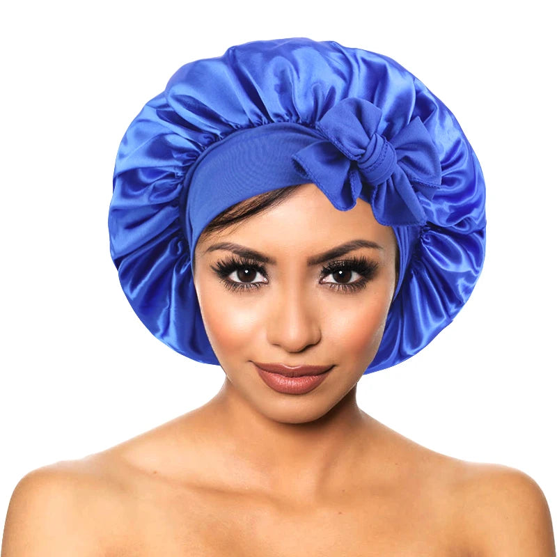 Bonnet soyeux en satin solide avec bandes de cravates pour cheveux