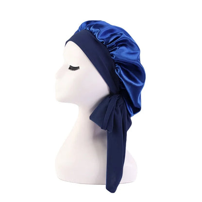 Bonnet soyeux en satin solide avec bandes de cravates pour cheveux