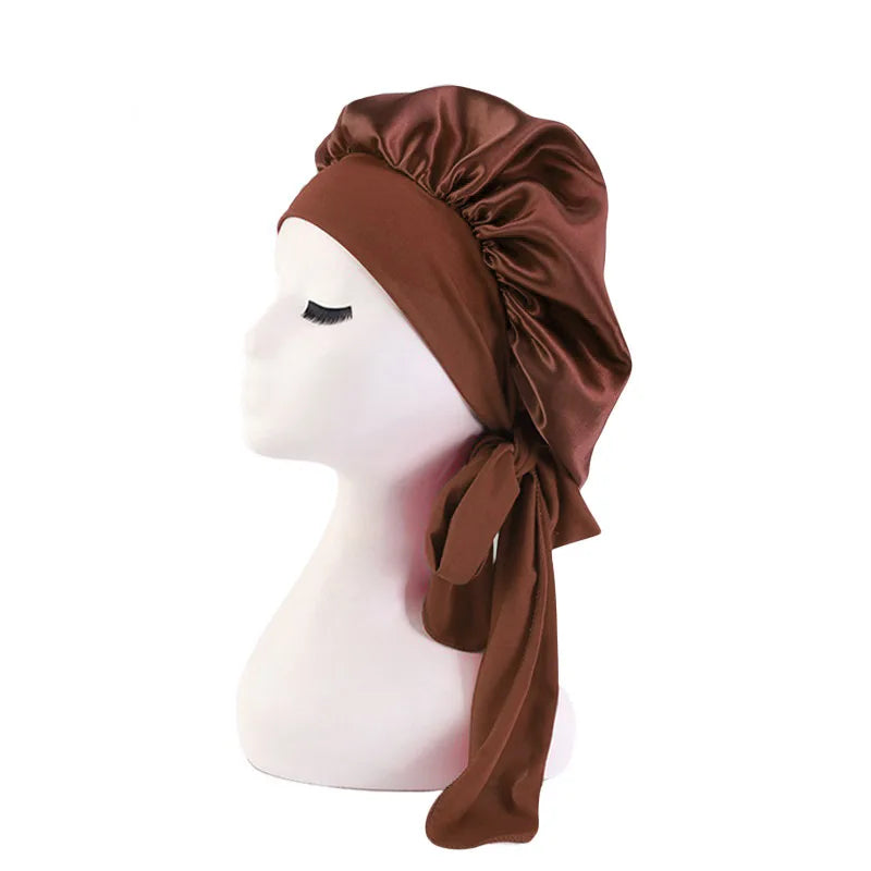 Bonnet soyeux en satin solide avec bandes de cravates pour cheveux
