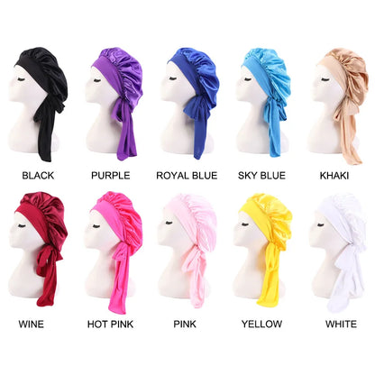 Bonnet soyeux en satin solide avec bandes de cravates pour cheveux