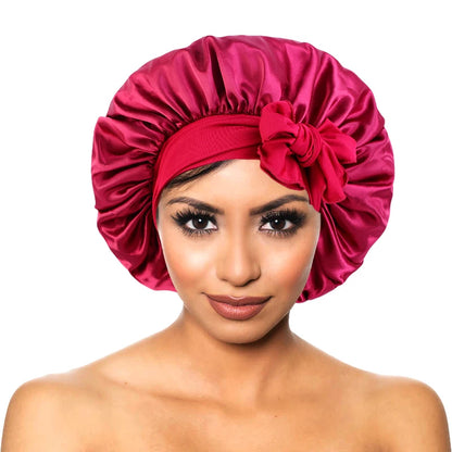 Bonnet soyeux en satin solide avec bandes de cravates pour cheveux