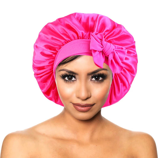 Bonnet soyeux en satin solide avec bandes de cravates pour cheveux