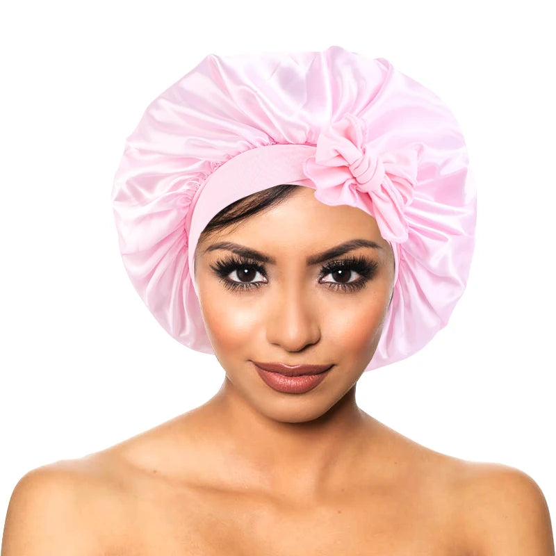 Bonnet soyeux en satin solide avec bandes de cravates pour cheveux