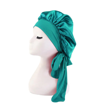 Bonnet soyeux en satin solide avec bandes de cravates pour cheveux