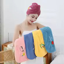 Chapeau sec en velours corail avec broderie mignonne, serviette épaisse et absorbante pour cheveux rapides